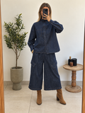 Jupe-culotte cargo en jean brut