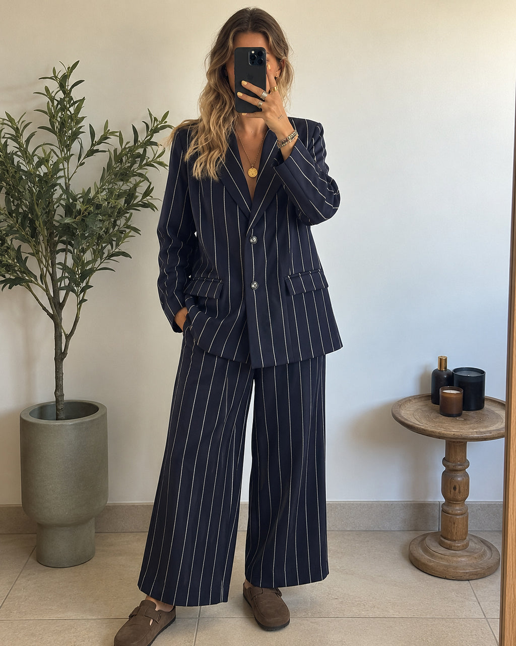 Blazer Nélia – Marine à fines rayures