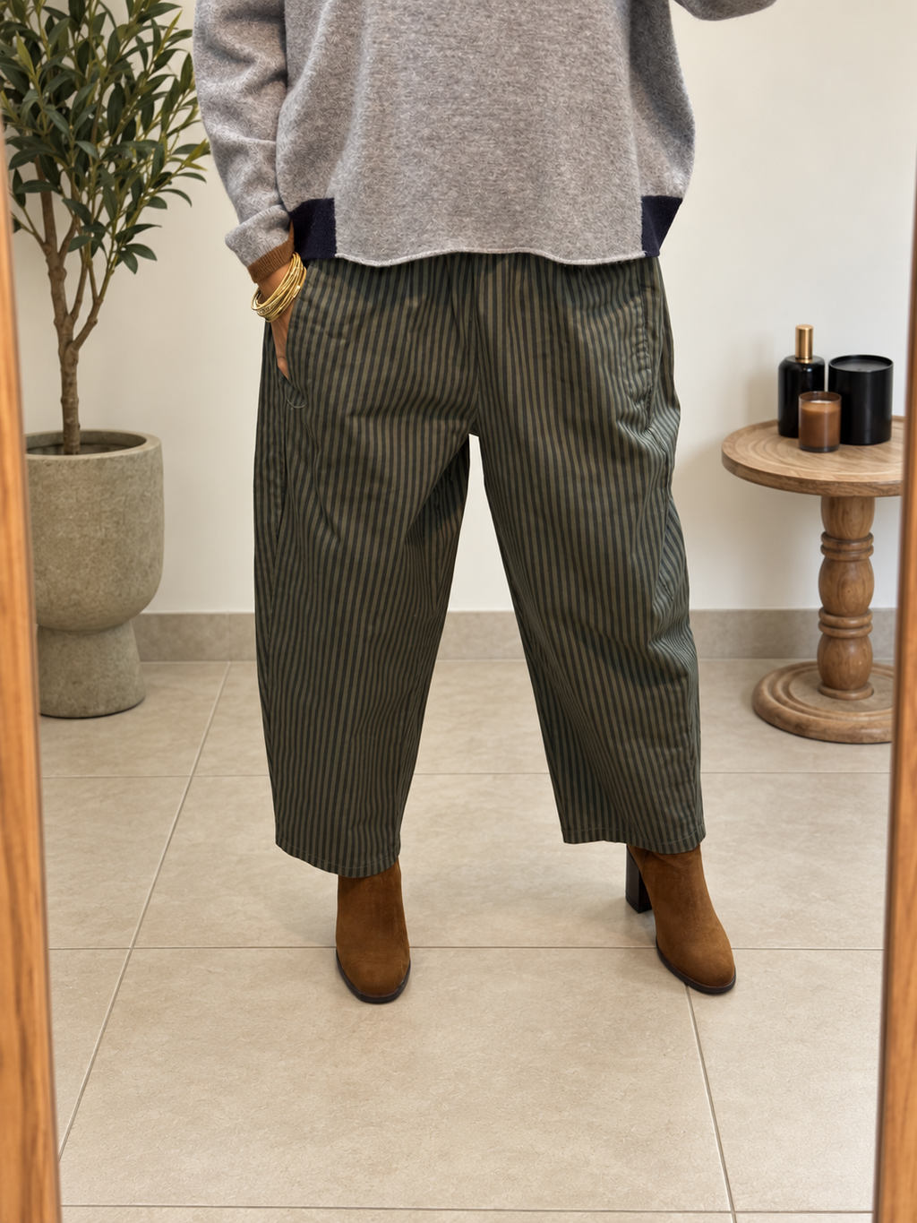 Pantalon Naïa – Kaki à rayures