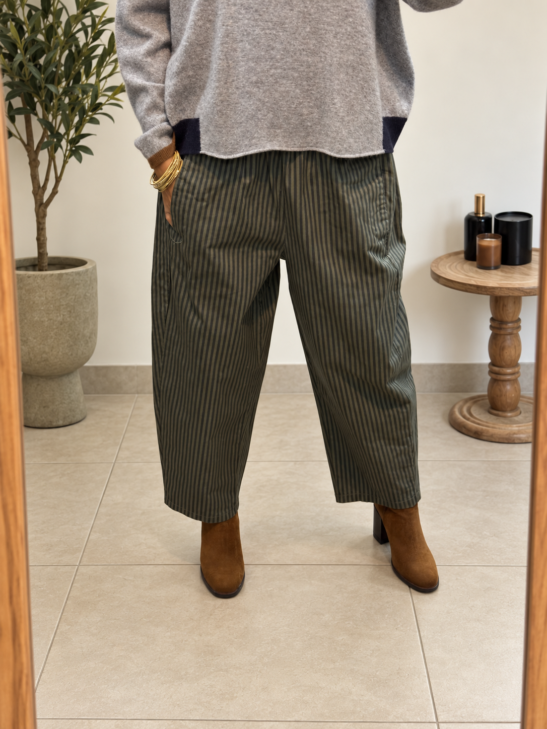 Pantalon Naïa – Kaki à rayures