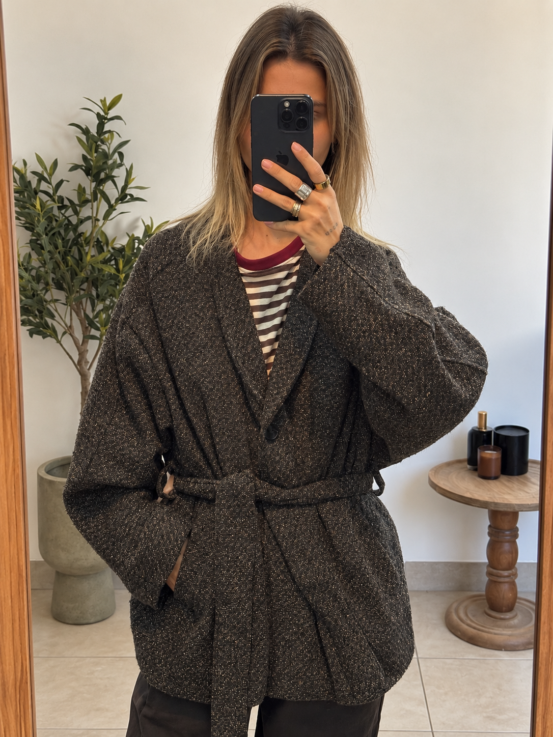Veste Jolène chocolat avec ceinture assortie à nouer