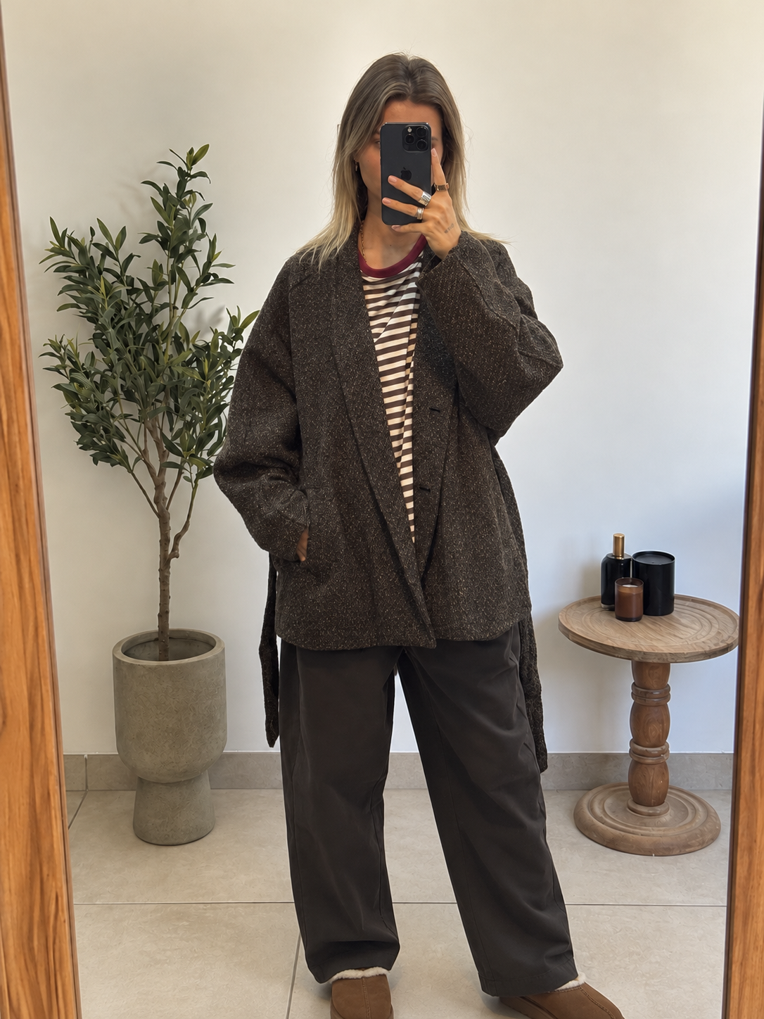 Veste Jolène marron chiné avec poches latérales