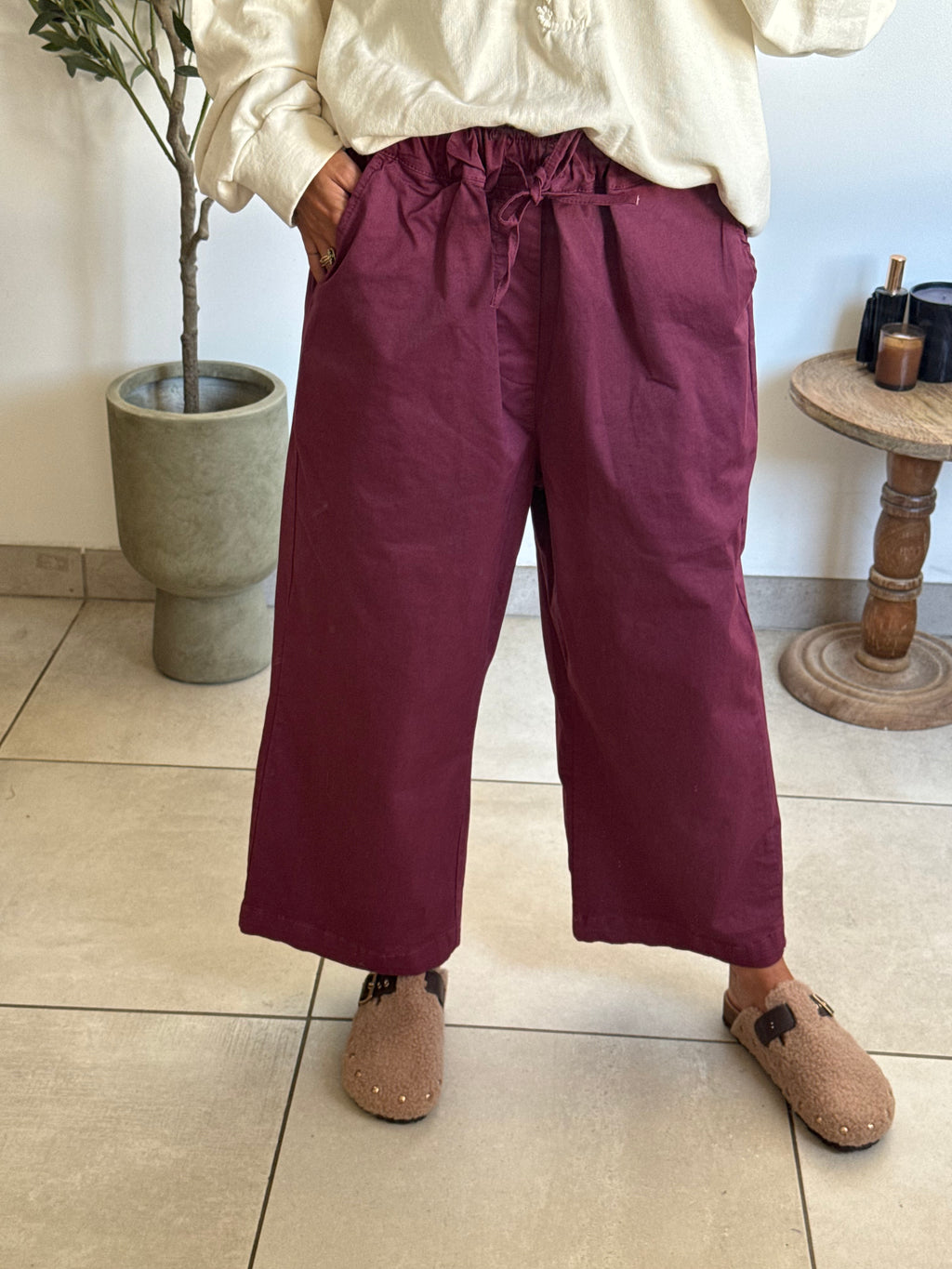 Pantalon large bordeaux