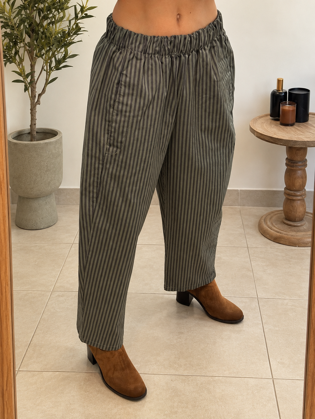 Pantalon Naïa – Kaki à rayures