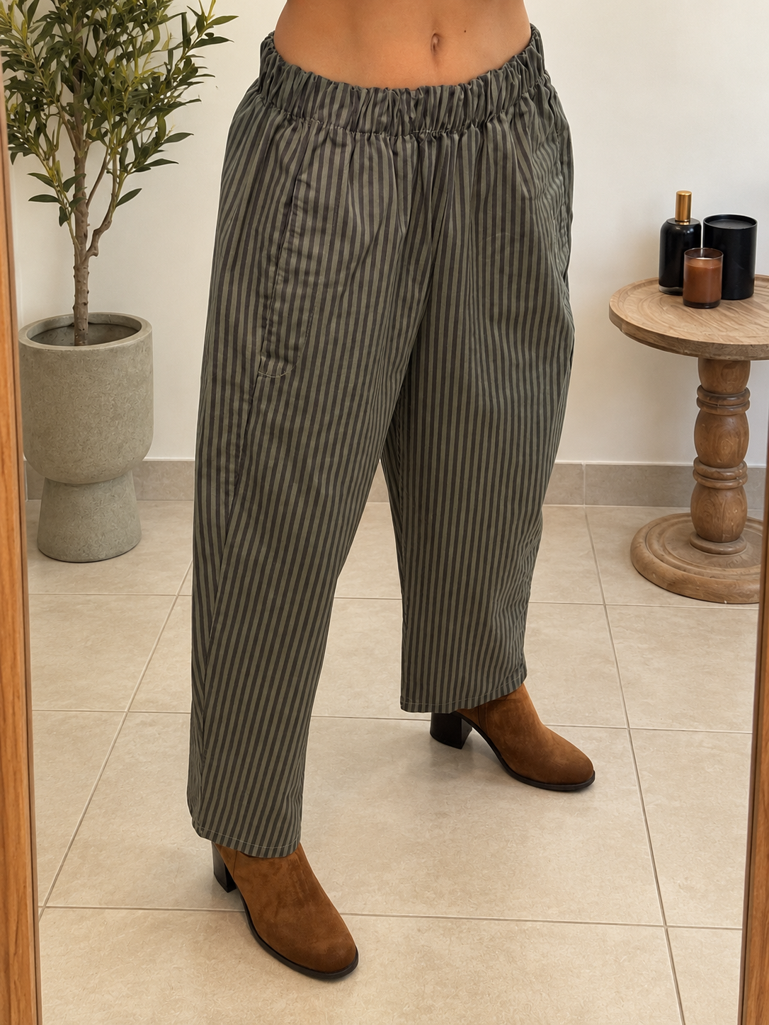 Pantalon Naïa – Kaki à rayures