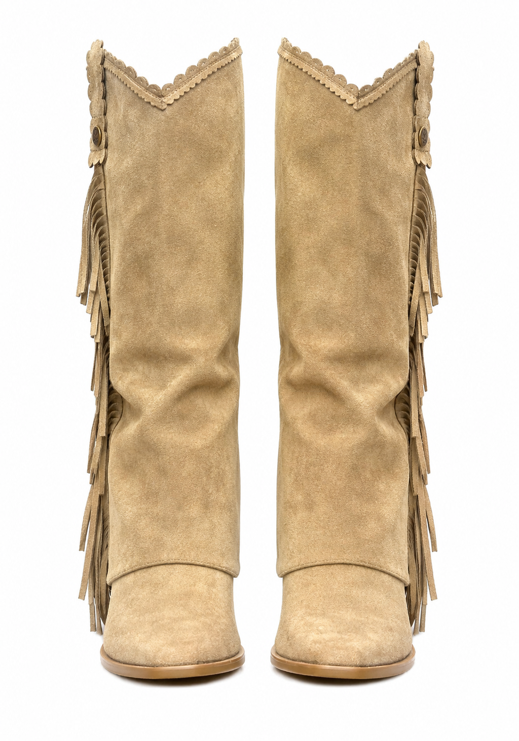 Bottes hautes beige effet daim à franges – style western