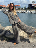Pantalon large rayé kaki