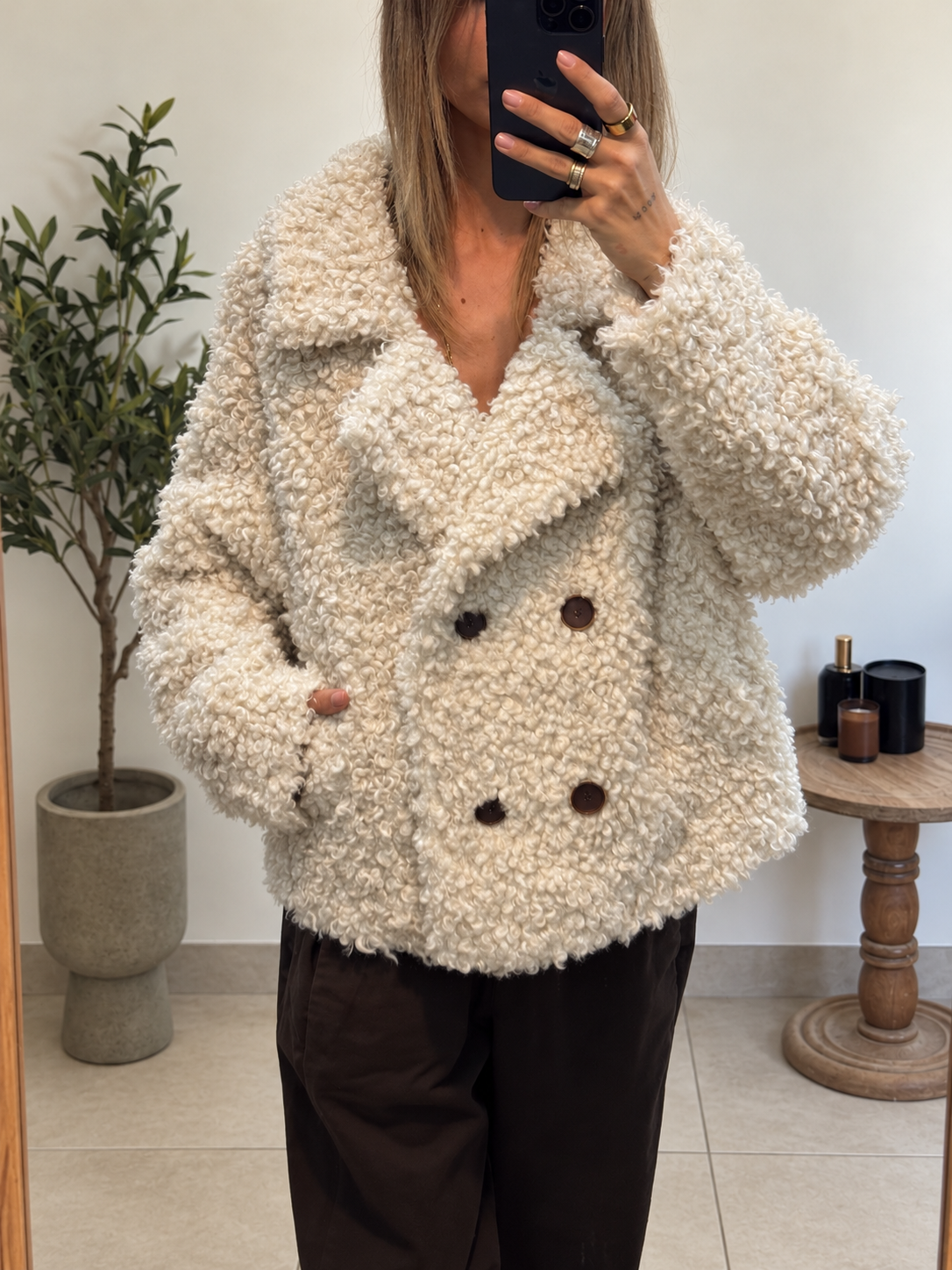 Veste Isaline écrue à coupe ample et poches latérales
