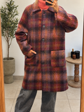 Manteau Maëline femme à carreaux bordeaux, prune et orange