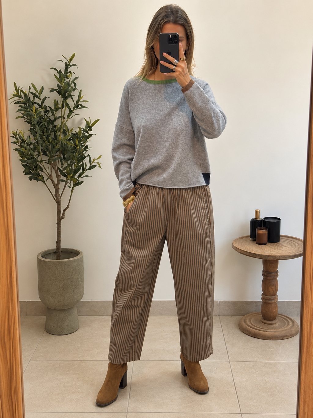 Pantalon Naïa – Marron à rayures