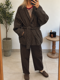 Veste Jolène chocolat chiné à col tailleur et ceinture