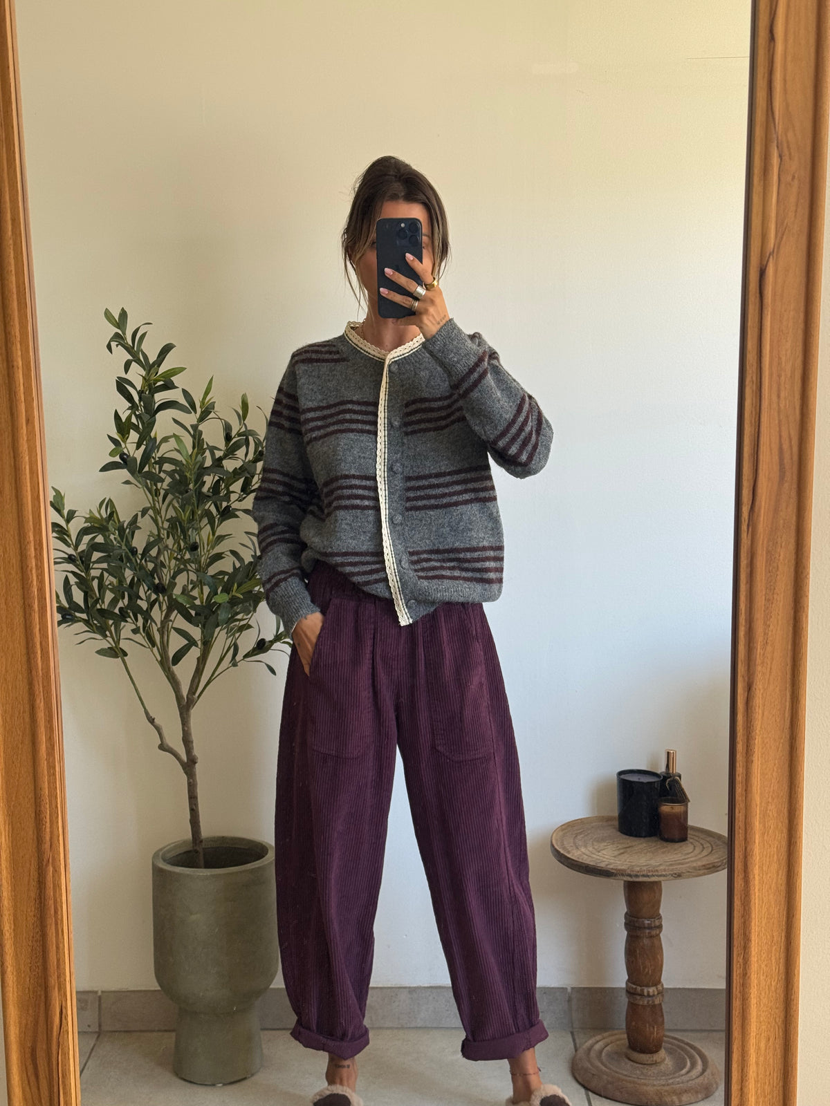 Pantalon Léo - prune velours
