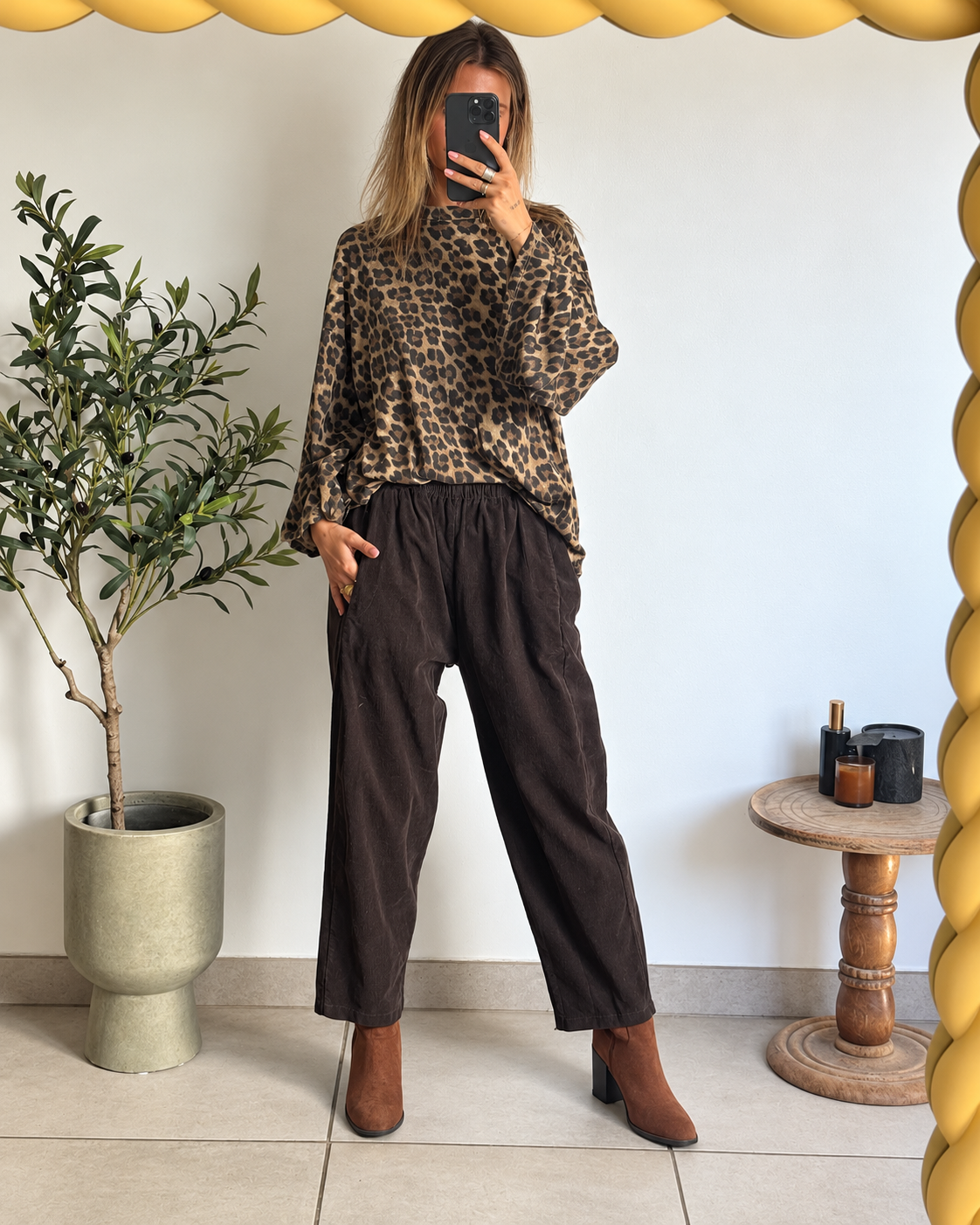 Haut Néoline femme à imprimé léopard marron et beige
