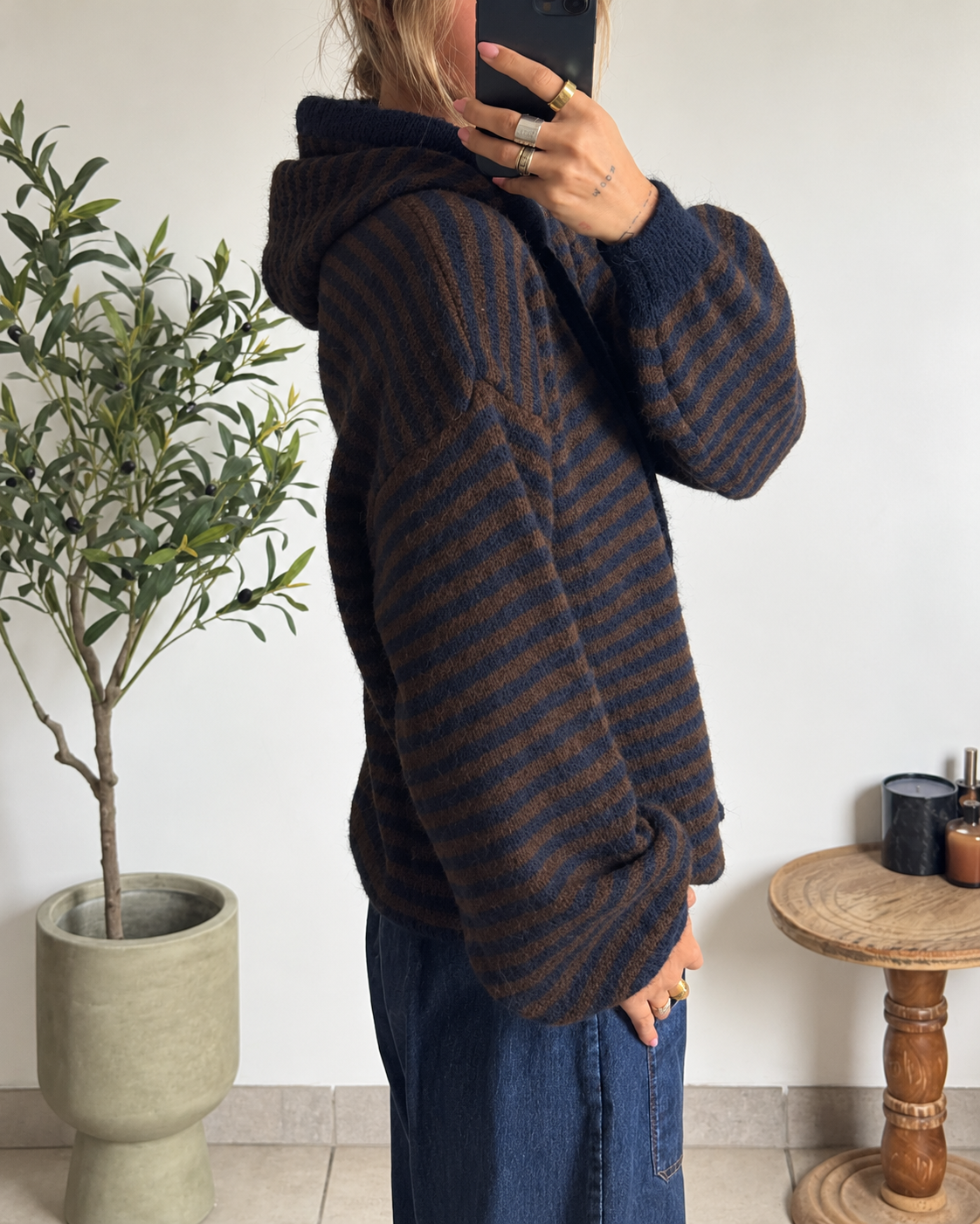 Gilet Capucine bleu marine et marron à coupe ample
