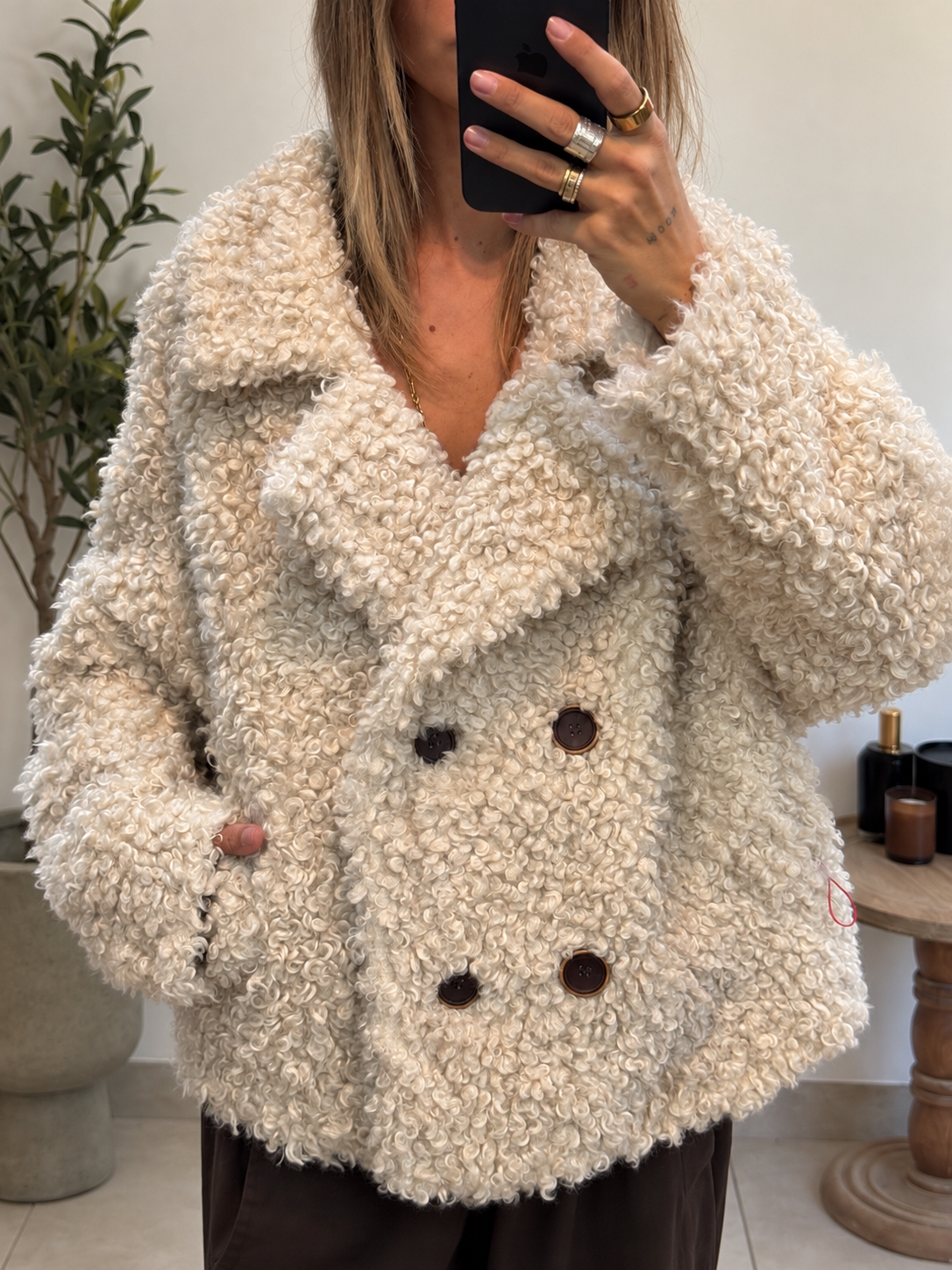 Veste Isaline écrue à grand col à revers