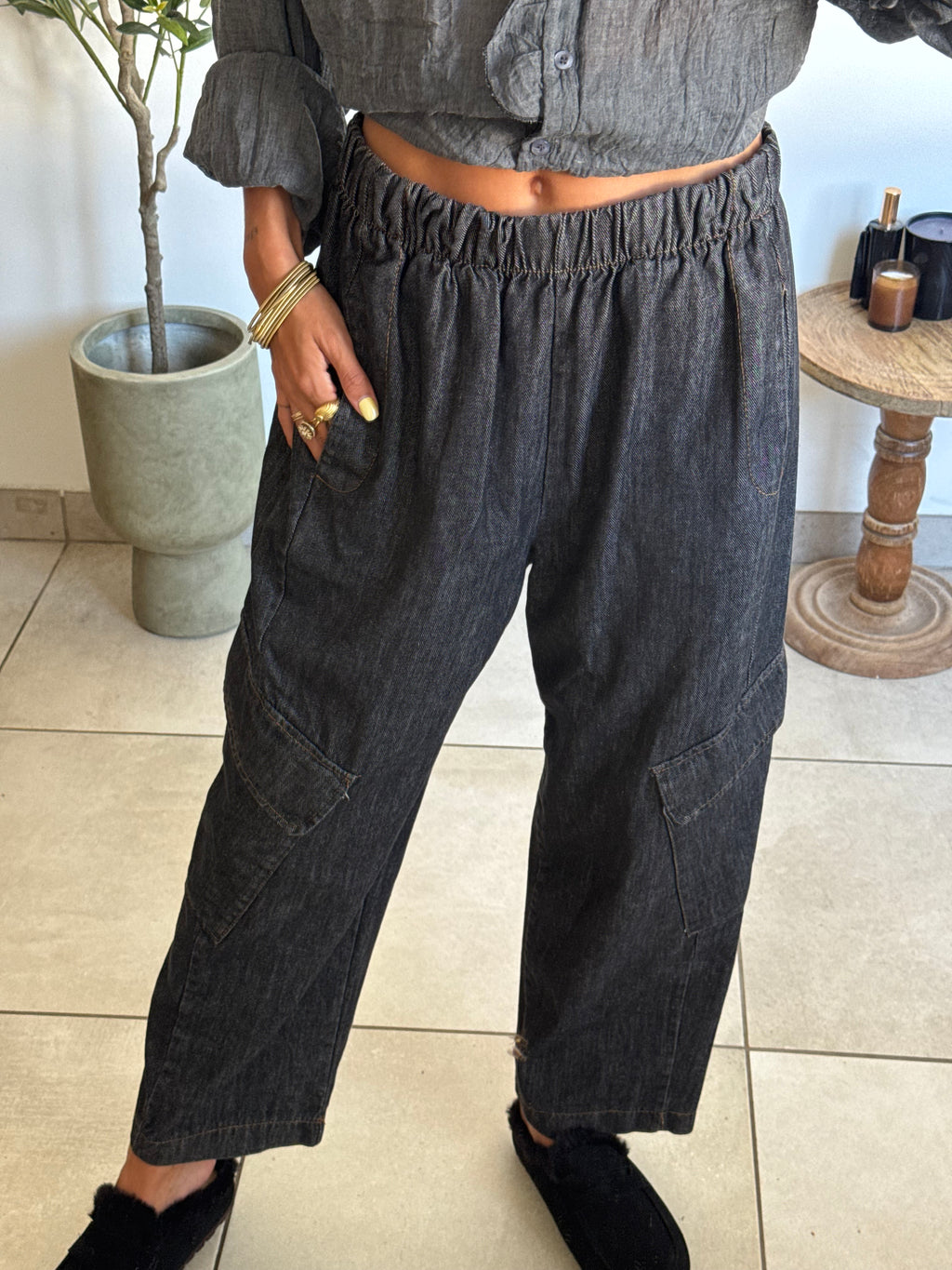 Pantalon cargo noir délavé