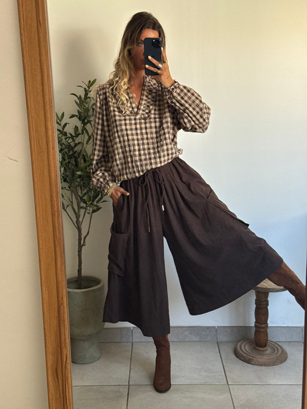 Pantacourt / jupe culotte effet velours