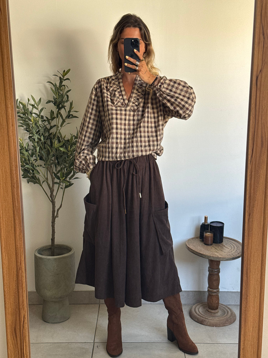 Pantacourt / jupe culotte effet velours