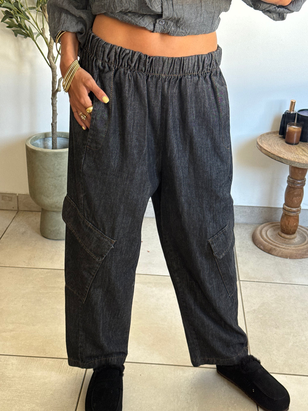 Pantalon cargo noir délavé