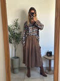 Chemise femme oversize à carreaux bleu et marron
