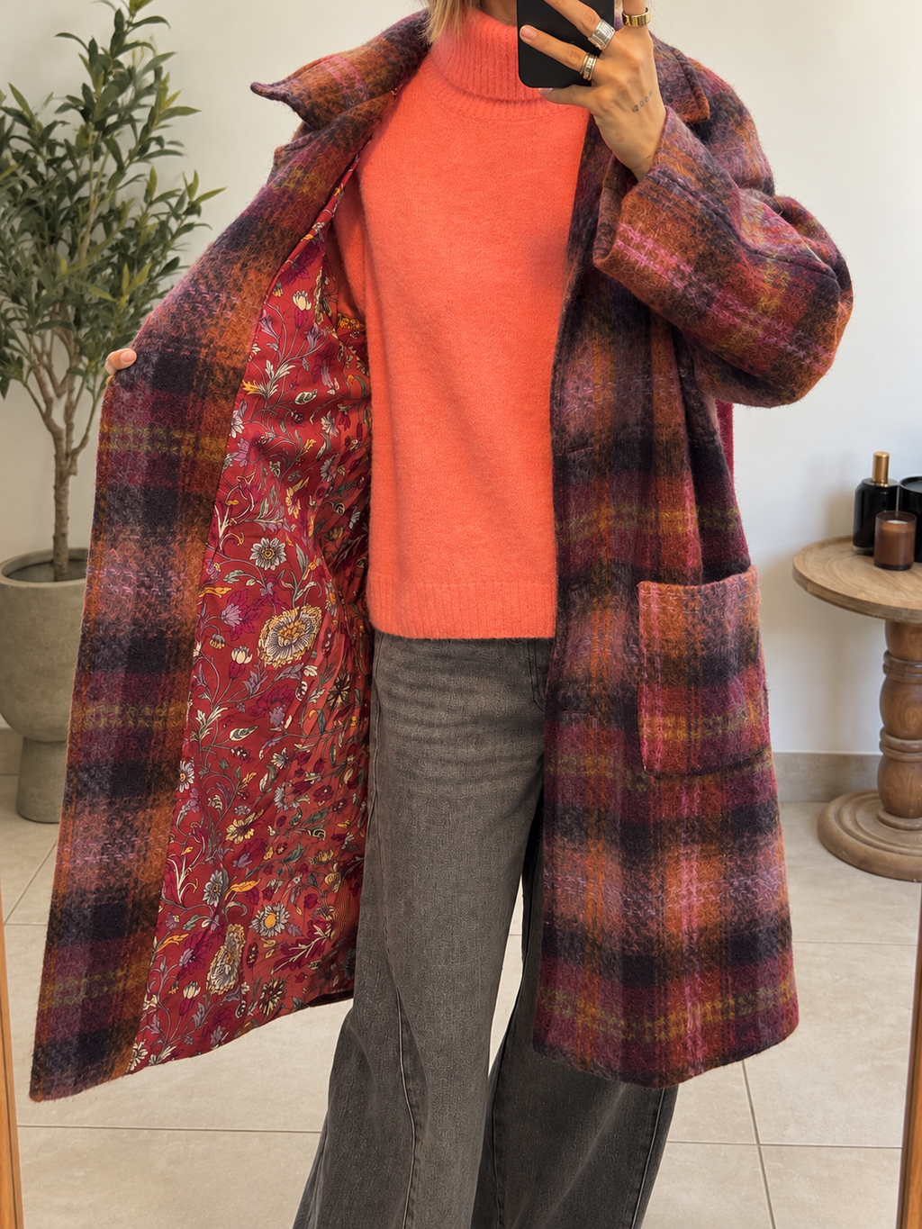 Manteau Maëline bordeaux à coupe ample et col chemise