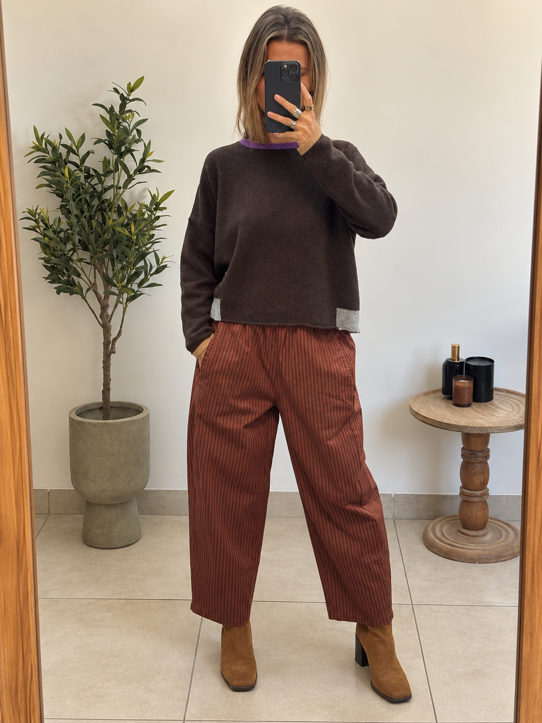 Pantalon Naïa – Terracotta à rayures