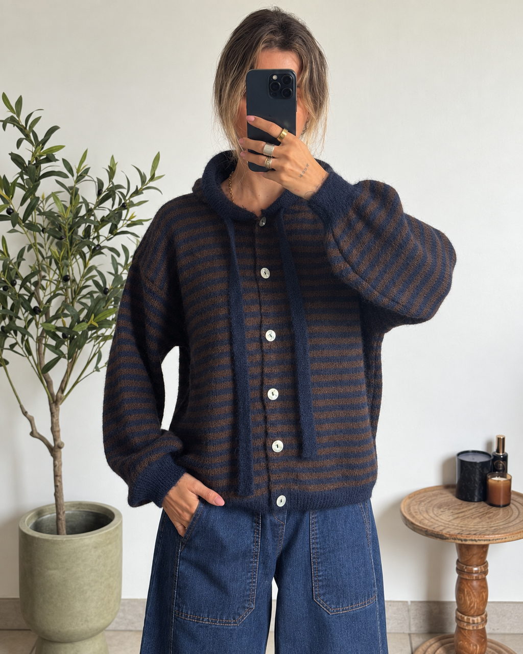 Gilet Capucine rayé à capuche et manches longues