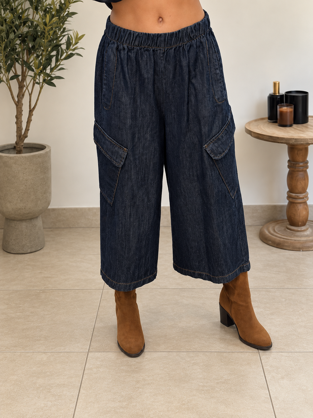 Jupe-culotte cargo en jean brut