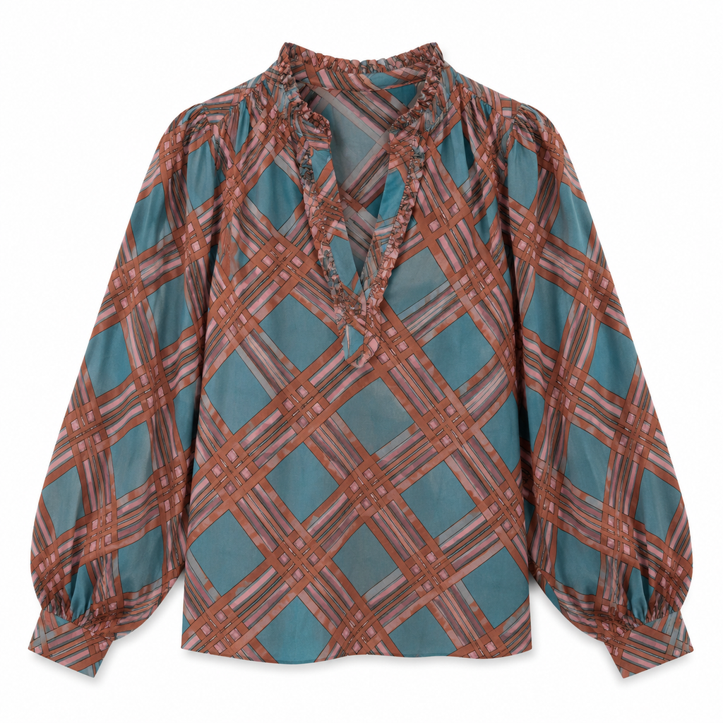 Blouse femme oversize à imprimé géométrique bleu canard