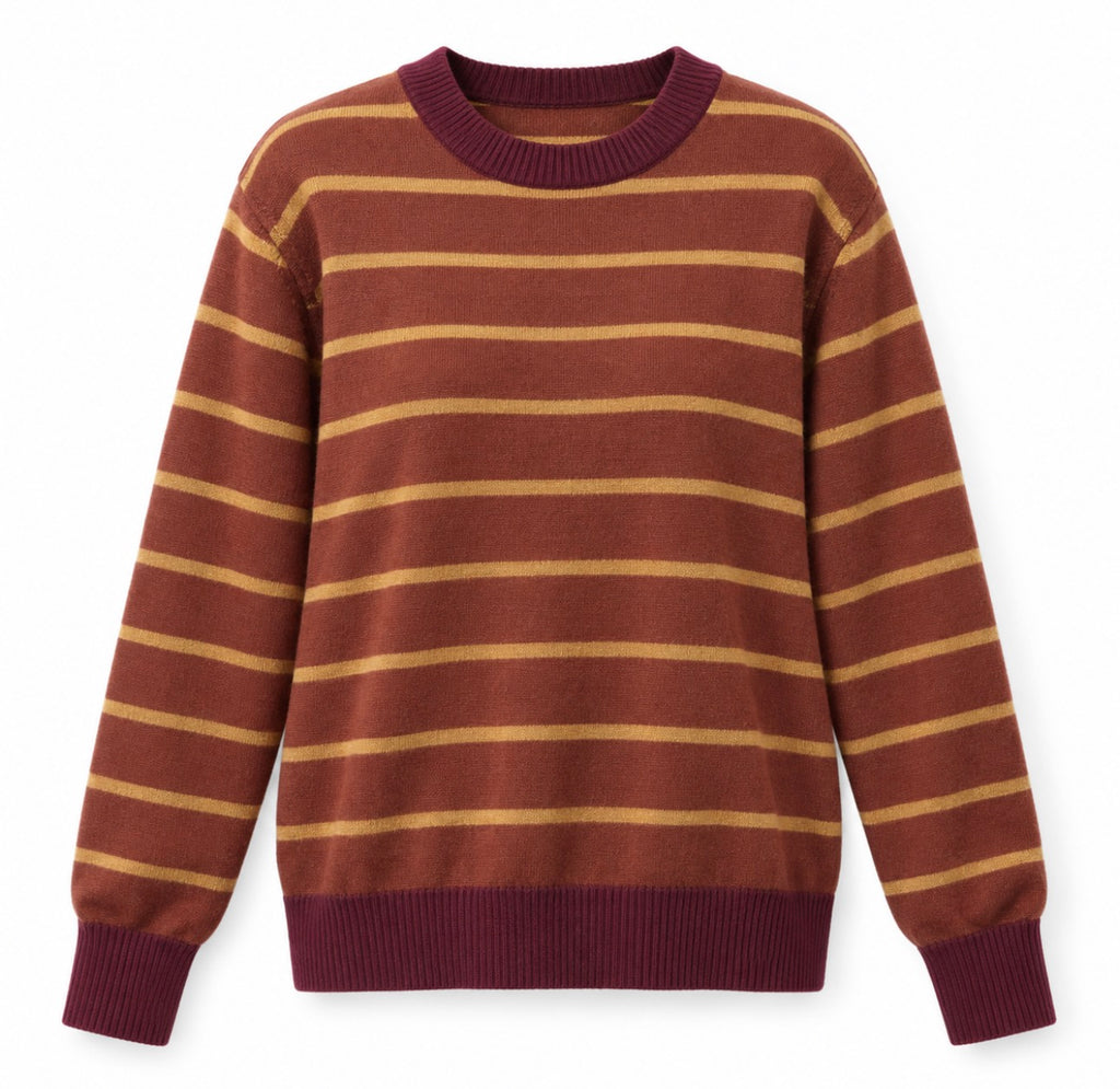 Pull femme rayé rouille et moutarde