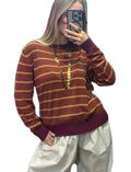 Pull femme rayé rouille et moutarde
