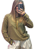 Pull femme rayé kaki et violet