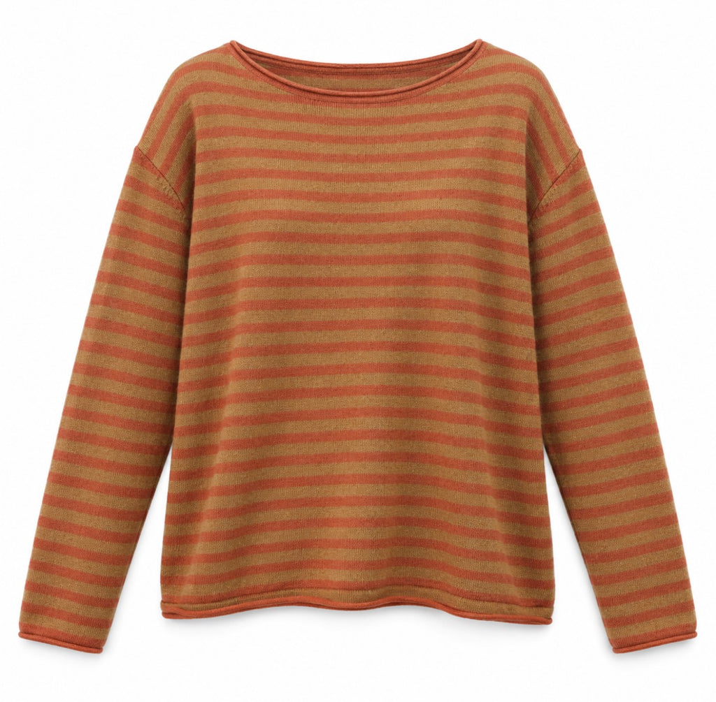 Pull femme rayé terracotta et kaki