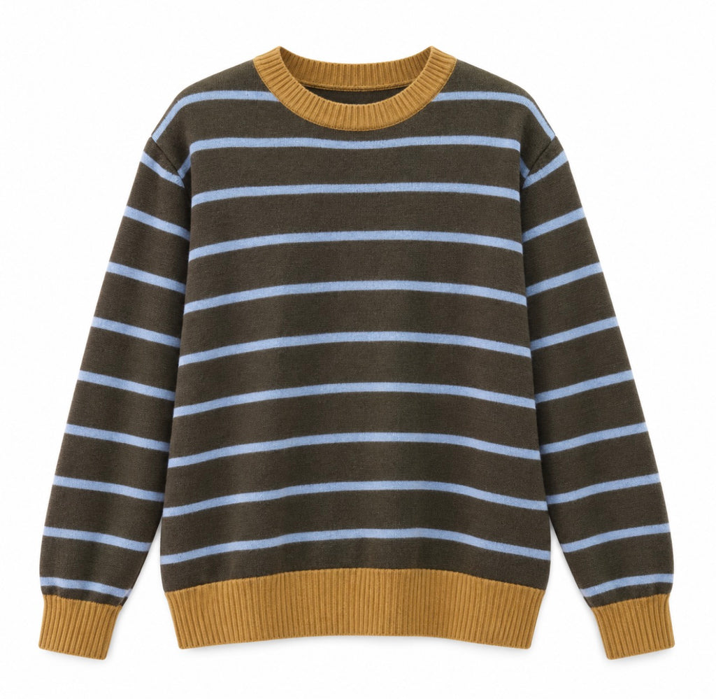 Pull femme rayé kaki et bleu ciel