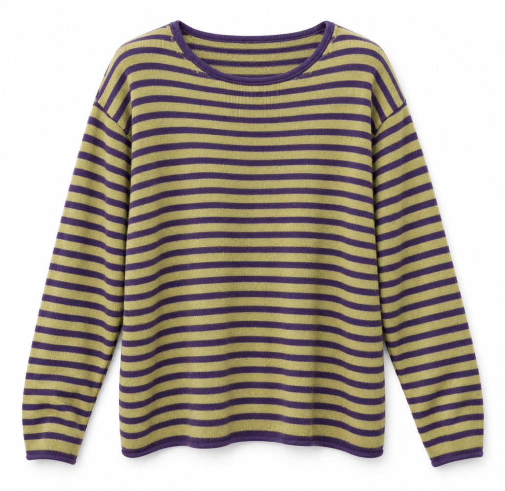 Pull femme rayé kaki et violet