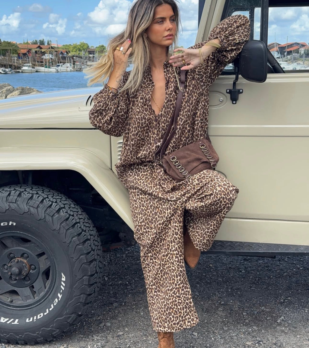 Chemise léopard femme à manches bouffantes