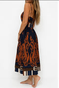 Robe Longue Femme Marine et Terracotta