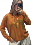 Pull femme rayé terracotta et kaki
