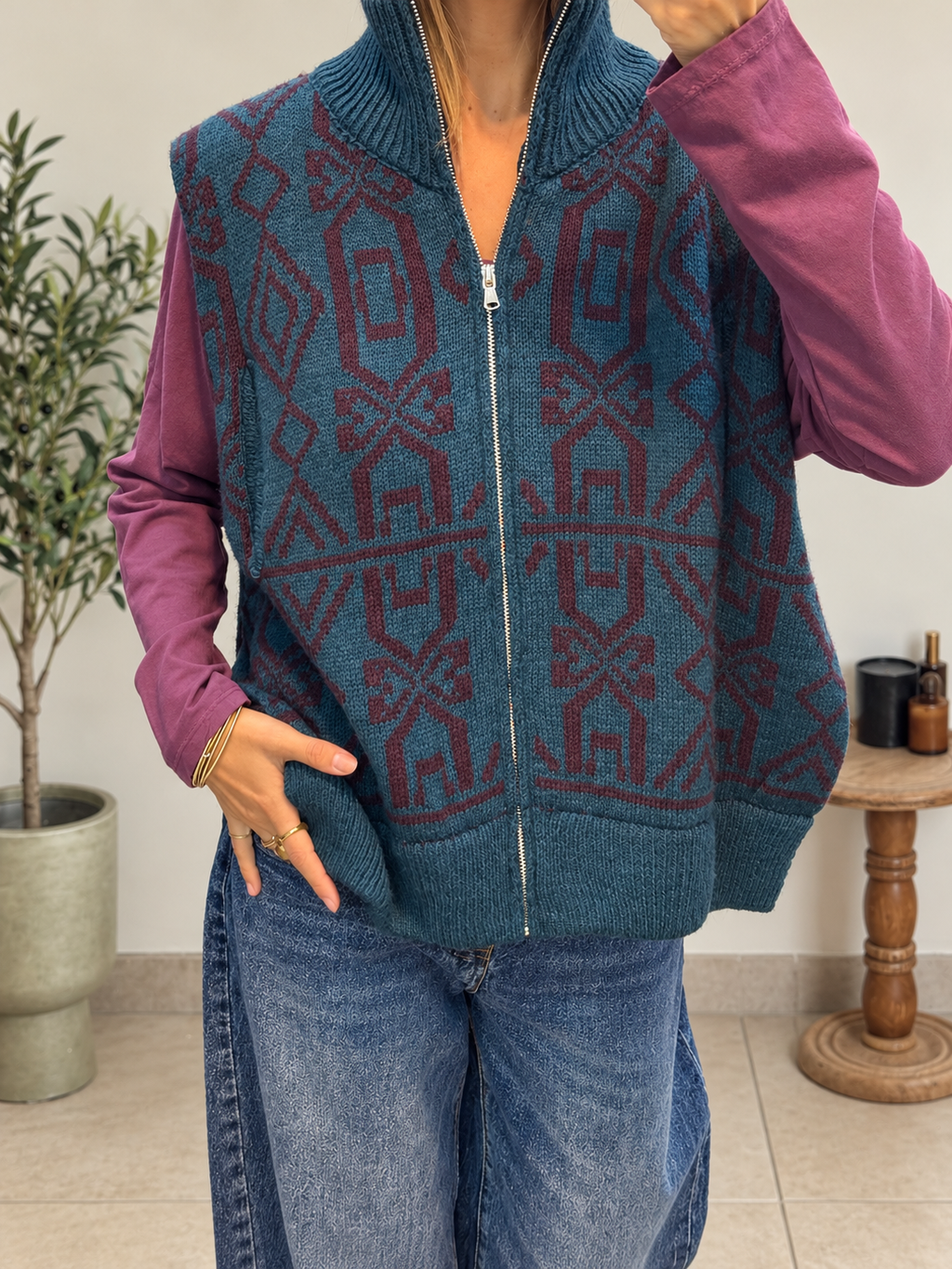 Gilet Orélia en maille à col montant côtelé