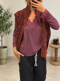 Gilet Orélia sans manches terracotta à motifs géométriques prune