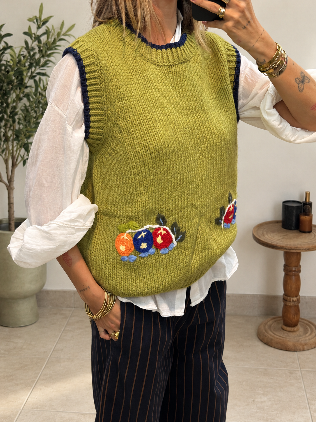 Pull Noline vert en maille épaisse à coupe ample