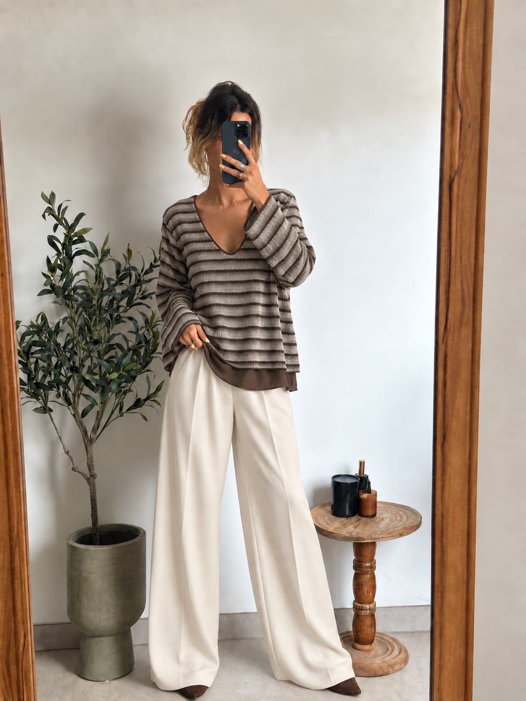 Haut Maëline – Rayé taupe et marron