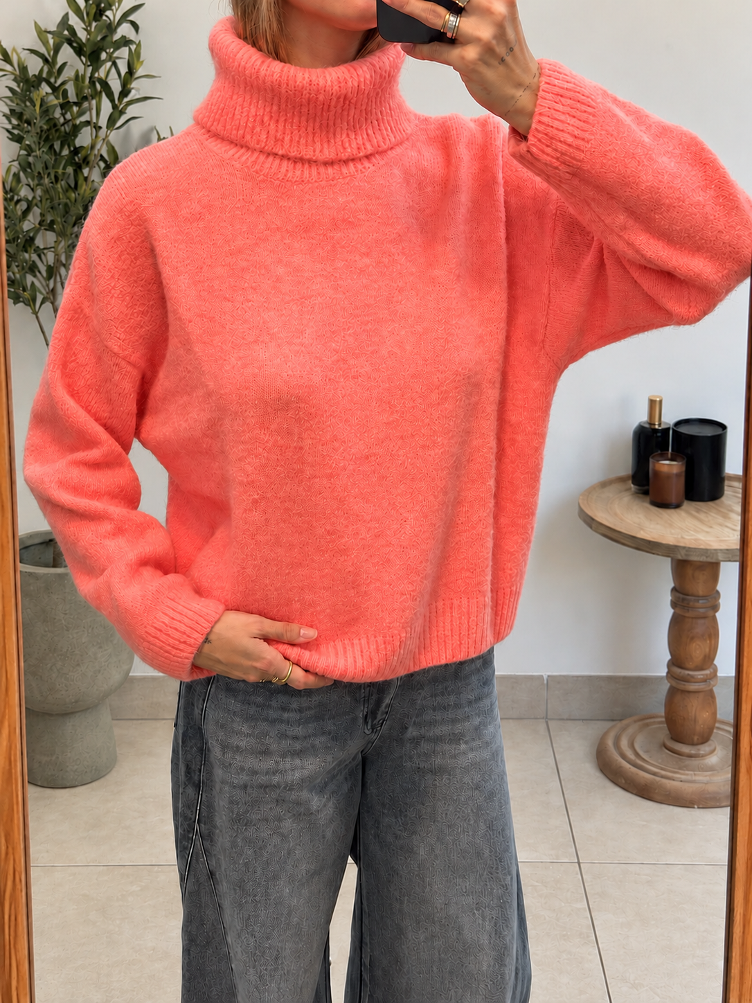 Pull Olyna corail à coupe ample et manches longues