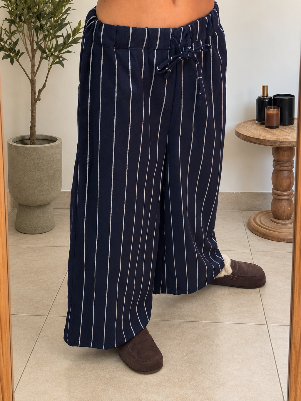 Pantalon Olyne – Marine à rayures écrues