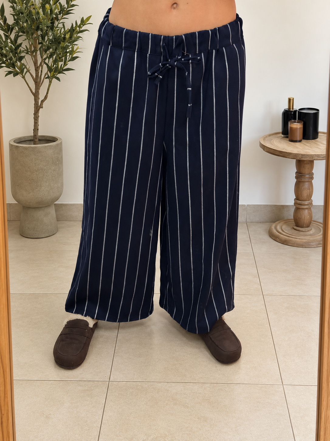 Pantalon Olyne – Marine à rayures écrues