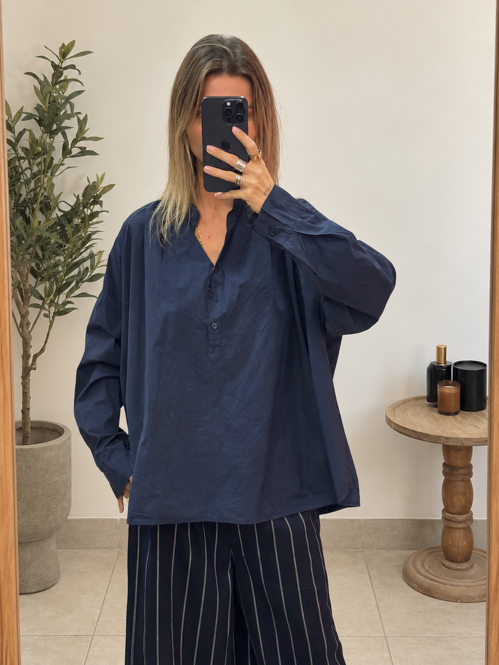 Pantalon Olyne – Marine à rayures écrues