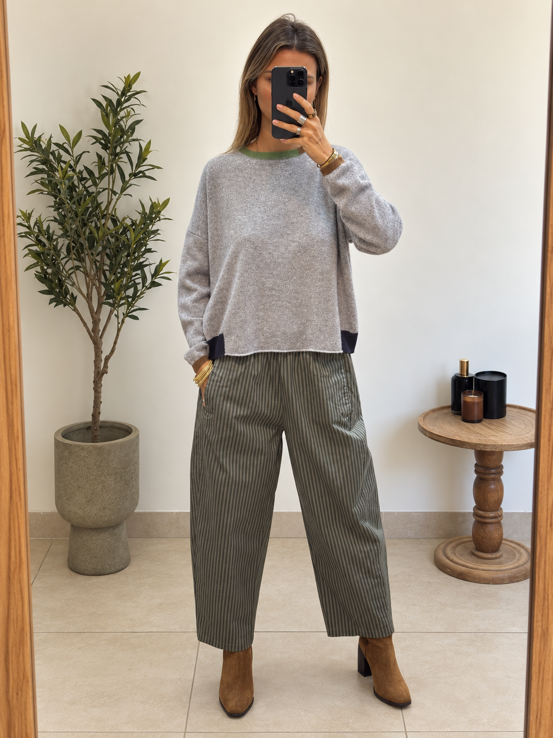 Pantalon Naïa – Kaki à rayures