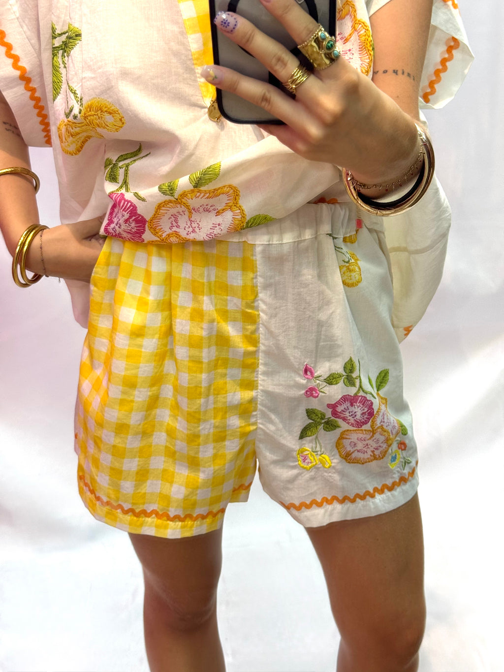 Short Femme Vichy Jaune et Fleurs