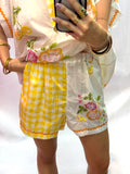 Short Femme Vichy Jaune et Fleurs