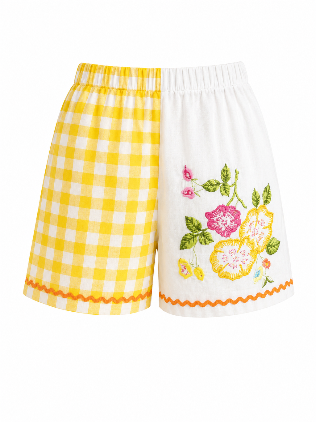 Short Femme Vichy Jaune et Fleurs